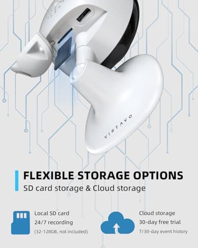 virtavo Cam ET1-2K Home Security Camera, Indoor/Outdoor, Starlight Color Night Vision, Motion Detection, 2-Way Audio, Cloud/SD Storage, IP65, Magnetic, Wired, 2.4GHz WiFi 7