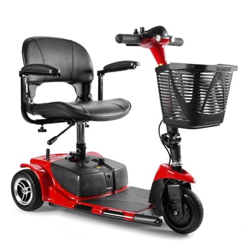 COCOLHOME 3-Wheel Electric Mobility Scooter Collapsible Portable Power Mobile Scooter for Adults and Seniors, Compact Duty for Travel with Long Range Extended Battery, Headlight, Red