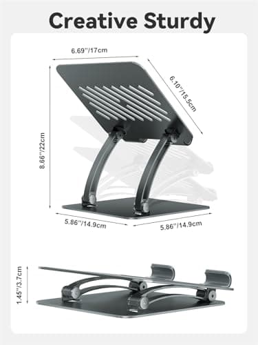 tounee Tablet Holder Stand, Dual Rod Adjustable Aluminum Desktop Stand, Compatible with 4.7-16.9" iPads, Surface Tablets, Portable Monitors, Kindle & More (Gray) 6