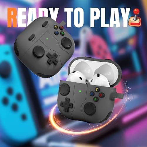 Getino Game Case for AirPods 4 2024 Cover with Cleaner Kit, Keychain, Compatible with Apple Airpods 4 Case Covers, Cute Funny Shock-Proof Protective Silicone AirPod 4 Cases for Men Boy-Black 6