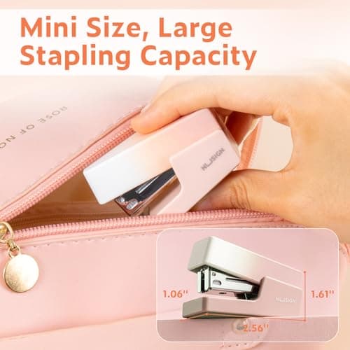 NUSIGN Mini Stapler with 830 Staples, Small Cute Desk Staplers, 25 Sheet Capacity, Pink-White Gradient 7