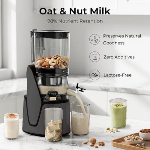 EanOruus Juicer Machines, 3-in-1 Cold Press Juicer with 6.5" Extra Large Chute, 100oz Large Capacity, AC Motor, Makes Juice, Nut Milk & Sorbet, brown 10