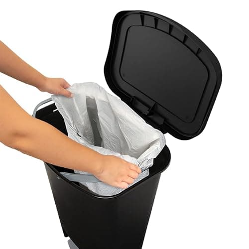 Glad 13 Gallon Trash Can | Plastic Kitchen Waste Bin with Odor Protection of Lid | Hands Free with Step On Foot Pedal and Garbage Bag Rings, Black 9