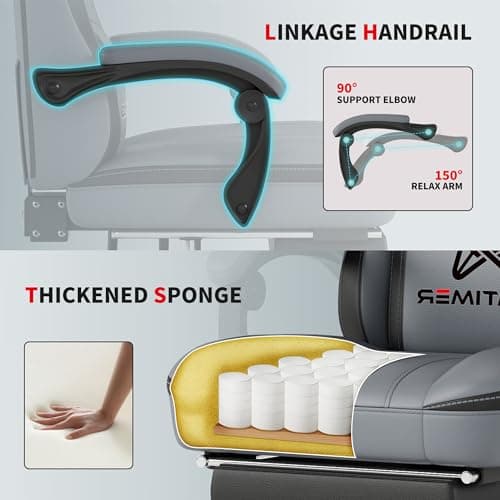 Gamtimer Gaming Chair with Footrest, Ergonomic Computer Chair, PU Breathable Material with Headrest and Lumbar Support, Suitable for Silla Gamer and Adults（Grey 5