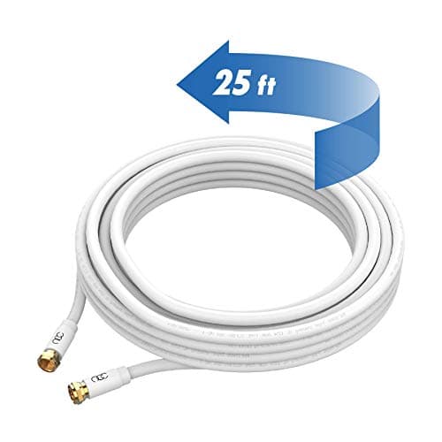 RG6 Coaxial Cable 25 Feet, White Coax Cord High Speed TV Cable Wire, Flexible CL3 Level in-Wall Rated-Digital Audio Video Satellite Cable Extension, Gold Plated Compression Connectors 7