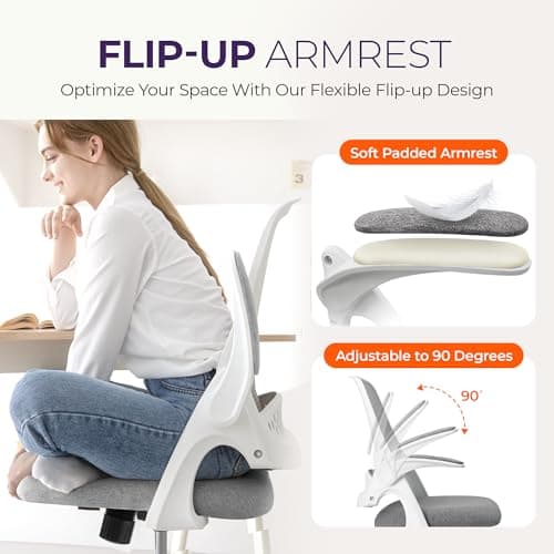 NEO CHAIR Office Desk Computer Gaming Ergonomic Chair with Lumbar Back Support Adjustable Height Swivel Wheels Flip-up Arms Mesh Chair for Home or Office (Grey) 6