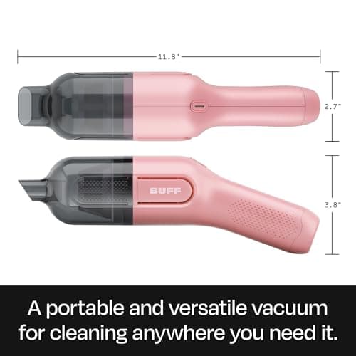 BUFF Cordless Handheld Vacuum, Rechargeable Car Vacuum Cleaner with Combo Crevice and Brush Tool Included, for Home, Office, Car, Pets - Pink 9