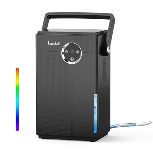 Lacidoll Small Dehumidifier with Drain Hose, 118oz Portable Dehumidifier for RV Camper Bathroom Bedroom Basement Laundry Room, Quiet Dehumidifiers for Home up to 800 sq ft, 7 Colorful Light, Black