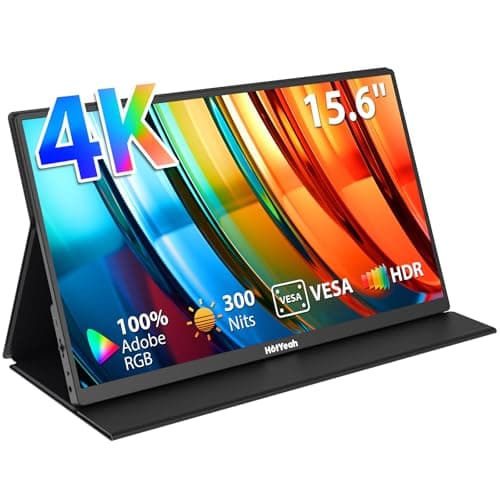 HotYeah Portable Monitor 4K, 15.6'' 3840x2160 UHD USB-C HDMI Laptop Monitor, 100% Adobe RGB HDR FreeSync External Computer Display, Travel 2nd Screen with Speakers & Smart Cover & VESA
