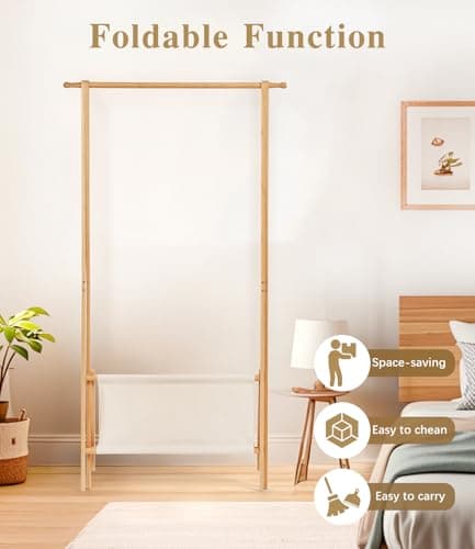Relquorax Bamboo Clothes Rack with Storage Box, Portable Extra Large Garment Rack Clothing Rack, Foldable Wardrobe For Entryway and Bed Room (M) 5