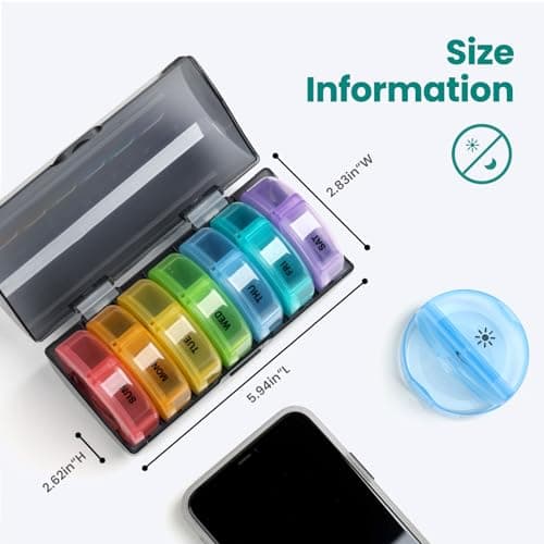 Sukuos Large Weekly Pill Organizer 2 Times a Day, Daily Pill Box 7 Day Easy to Open with Double Protection, AM PM Pill Case for Medicine/Vitamin/Fish Oil/Supplements 8