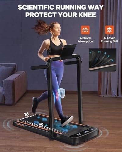 HomeTro 3.0HP Foldable Compact Treadmill,2 in 1 Walking Pad & Jogging Machine for Home/Office,Dual LED Touch Screens Folding Under Desk Motorized Treadmills 265lbs, App& Remote Control,Assembly-Free 7