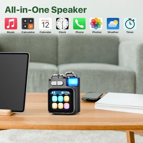Mini Bluetooth Speaker, Smart Wireless Portable Speaker with Touchscreen, Loud HD Sound, LED Lights, BT5.4, All In One Small Audio for Home/Outdoor/Travel/Shower/Party/Beach/Camping/Hiking/Cycling 2