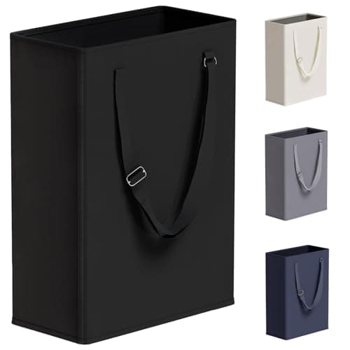 Slim Laundry Hamper with Adjustable Long Handles, 45L Small Laundry Baskets with Mesh Top, Narrow Dirty Clothes Hamper for Bedroom, Closet, and Bathroom - Black