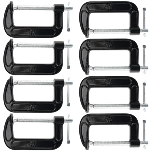 VUAOHIY C Clamp, 8 Pcs 4 Inch Heavy Duty Steel C Clamps Set, Cast Iron Frame T-handle C-Clamps for Woodworking, Welding, Building, Automotive Applications (8, 4 Inch)
