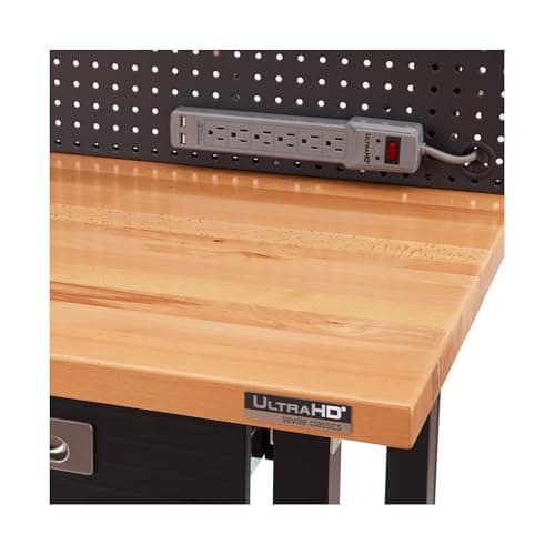 Seville Classics UltraHD Heavy Duty Commercial Lighted Workcenter w/Pegboard, 500 lbs. Weight Capacity for Garage, Warehouse, Workshop, Solid Wood Top, Graphite, 48" W x 24" D x 65.5" H 8