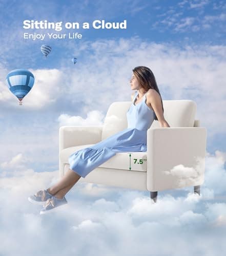 Welzona Loveseat Sofa, 51" Love Seat, Comfy Teddy Small Loveseat for Small Spaces, Tool-Free Setup Sofa Couch for Bedroom, All-Wood Couches for Living Room, No Pillow Included, Beige 6