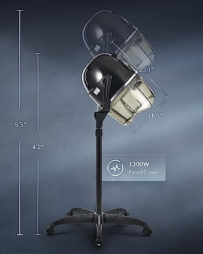 CO-Z 1300W Black Hooded Hair Dryer with Stand, Adjustable Height, 360 Swivel, Wheels, Temperature Timer, Safe Use 6