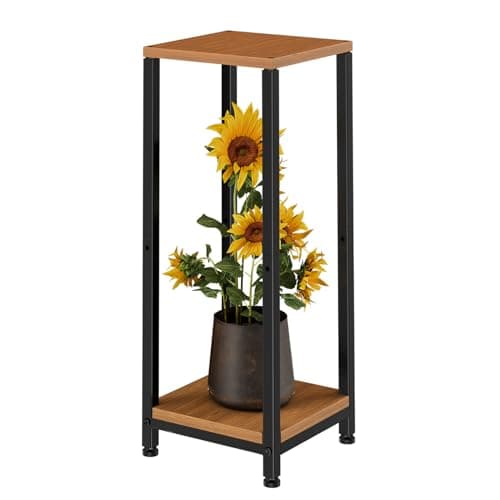 Simple Trending Plant Stand Indoor Corner Tall 2 Tier Metal Modern Flower Plant Shelf Holder, Heavy Duty Wood Storage Stand 2 Tier Black