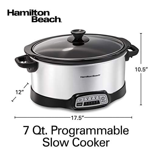 Hamilton Beach 7 Quart Programmable Slow Cooker With Flexible Easy Programming, 5 Cooking Times, Dishwasher-Safe Crock & Lid, Silver (33473) 7