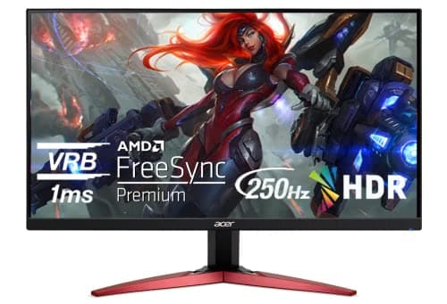 acer Nitro 24.5 Inch FHD 1920 x 1080P ZeroFrame Design PC Gaming Monitor | AMD FreeSync Premium | Up to 250Hz Refresh | 1ms (VRB) | 1 x Display Port 1.2 and 2 x HDMI 2.0 Ports | KG251Q Zbiip