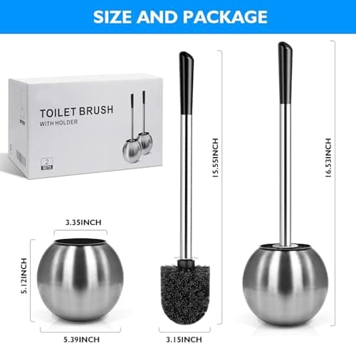 Toilet Brush and Holder 2 Pack, 304 Stainless Steel Toilet Brush with Extended and Durable Comfortable Brush Handle, Toilet Bowl Brush for Bathroom Toilet - Ergonomic, Pratical Durable 7
