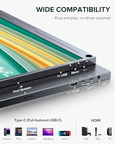 UPERFECT 2.5K QLED Portable Monitor, 16" 2560x1600 QHD Portable Gaming Monitor 120% sRGB HDR Laptop Monitor w/VESA & Smart Case Matte Eye Care External Second Screen for PC Laptop Phone Game Console 5