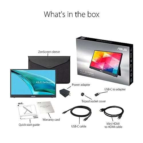 ASUS ZenScreen 15.6” 1080P Portable USB-C Monitor (MB16AHG) - Full HD, IPS, 144Hz, Mini-HDMI, Freesync Premium™, Ergo Kickstand, Eye Care, Blue Light Filter, Tripod Mountable, Protective Sleeve 7