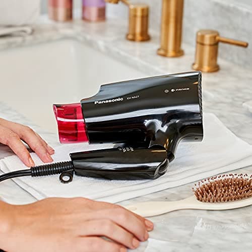 Panasonic nanoe Compact Hair Dryer for Healthy-Looking Hair, 1400W Portable, Folding Handling and QuickDry Nozzle for Fast Drying – EH-NA27-K (Black/Pink) 9