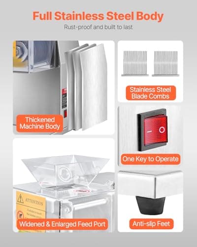 VEVOR 850W Meat Slicer, Commercial Meat Cutting Machine, Stainless Steel, 5 mm Thickness, Detachable Blades, Electric Food Slicer for Home Kitchen Restaurant Supermarket 6