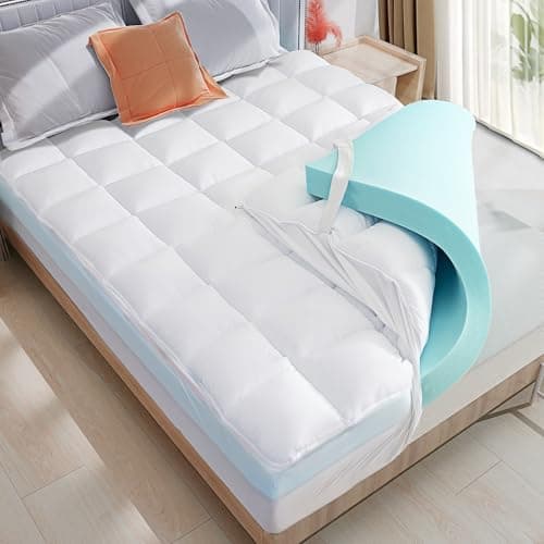 WhatsBedding King Size Dual Layer 4 Inch Memory Foam Mattress Topper,2 Inch Gel Memory Foam and 2 Inch Pillow Top Mattress Pad Cover
