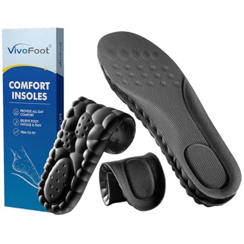 VivoFoot 2 Pair Foam Insoles, 4D Cloud Soles, Anti-Fatigue Pain Relief Work Sports Running Comfort Shoe Inserts, Trim to Fit Replacement Pads for Men Women(Men 7-11,Black)