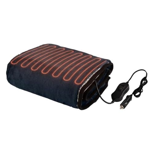 Heated Car Blanket - 12V Heated Blanket for Car, Truck, RV or Camping - 59x43” Portable Electric Travel Throw - 2 Heat Levels - Tailgating Essentials by Stalwart (Navy Blue)