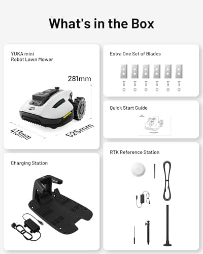 Mammotion YUKA Mini 500H Robotic Lawn Mower Reception 0.12 Acre,Max. 0.25 Acre, Ultrasense AI Vision+ RTK Positioning, Auto Mapping, App Control, 50% Slope, Cutting Height 2''~3.5'', 15 Mowing Zones 7
