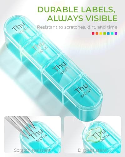 Odaro Weekly Pill Organizer 4 Times a Day, BPA Free Daily Pill Box 7 Day, Large Travel Pill Case with 28 Compartment to Hold Medicine, Vitamin and Supplement 6