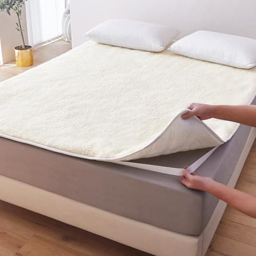 Wool Mattress Topper Queen Size, Extra Soft Plush Wool Fleece Cover and Cotton Cover, Bed Mattress Pad Cover(Beige,60" x 80") 2
