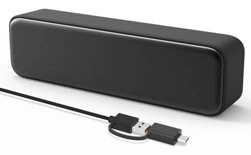 Computer Speakers for Desktop PC, External Speakers for Laptop, Mini Computer Soundbar for PC, Wired USB Plug in Speakers with Loud Sound, Deep Bass, Wide Compatibility – Bult-in USB C to USB Adapter