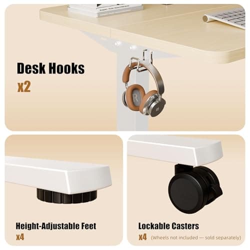 ERGOMAKER Electric Standing Desk, 31.5" x 23.6" Height Adjustable Sit Stand Desk with Splice Board for Home Office, Computer Desk Memory Preset (White Frame, Gold Oak Desktop) 8