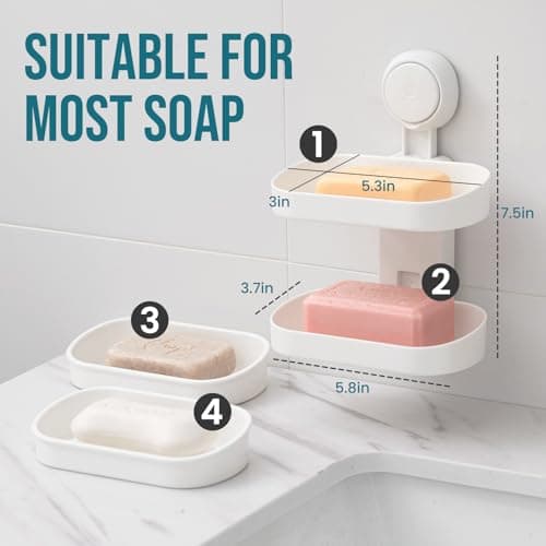TAILI Soap Holder Soap Dish for Shower, Suction Cup Soap Holder for Shower Wall, Bathroom Accessories, Removable Strong Hold Soap Saver, Drill Free Double Soap Dish, White 2 Layer 9