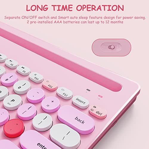 HUO JI Wireless Keyboard Multi-Device, Bluetooth and 2.4G Dual Mode for iPad, Switch to 3 Devices for Tablet, iPhone, PC, Smart TV, Cellphone, iOS Android Windows, Pink 6