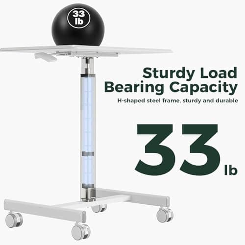 SageNest Mobile Small Standing Desk - Adjustable Height Rolling Laptop Desk with Lockable Wheels, Workstation for Home Office & Classroom, White 6