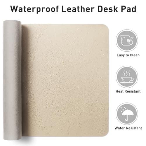 Aothia Non-Slip PU Leather Waterproof Laptop Desk Pad Protector, Blotter Mat, Writing and Mouse Pad for Office & Home, Beige, 23.6" x 13.7" 6