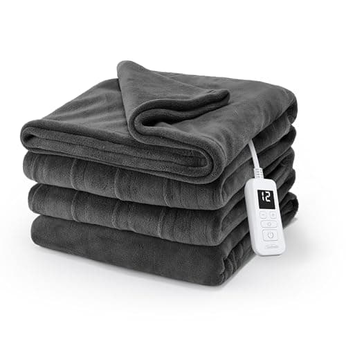 Sunbeam Electric Royal Luxe Microplush Heated Blanket, 12 Heat Settings, 12-Hour Selectable Auto Shut-Off, Fast Heating, Warm and Cozy, Night Fog Color, Twin, 84" x 62"