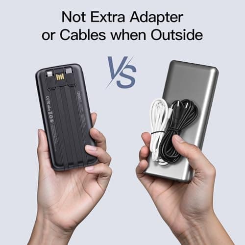 2026 2-Pack 12800mAh Portable Charger with Built in Cables, Travel Essential Battery Pack, 4 Outputs 2 Inputs Slim Power Bank with Cord Wires for iPhone 17/16/15/14, Samsung Galaxy S23/22, Pixel etc 5