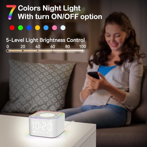 Wkzay White Noise Sound Machine: 30 Non-Looping Sleep Sound Therapy for Adults - Noise Canceling for Bedroom, Adjustable Night Light & Timer, Built-in Alarm Clock 6