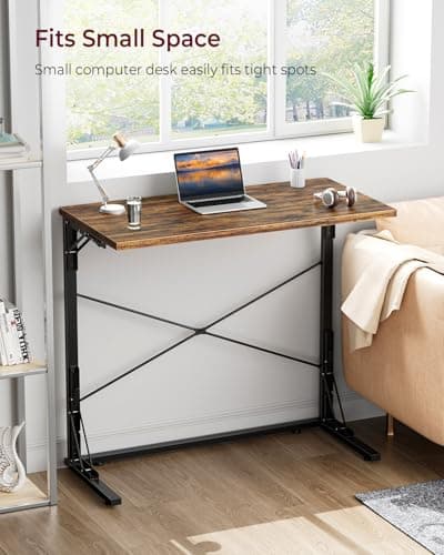 Vantic 31.5" Folding Desk, Foldable TV Tray Table for Eating on Couch, Extra Large TV Dinner Trays, Portable Fold Computer Writing Desk Table for Home Office, Rustic Brown 5