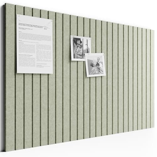 Bumusty Large Cork Board Alternative-36 x 24" Felt Bulletin Board Tiles, with 30 Pushpins, 40 Adhesive Tabs, 6-Pack Slat Wall Paneling, Cork Boards for Office Push Pin Board Felt Board-Sage