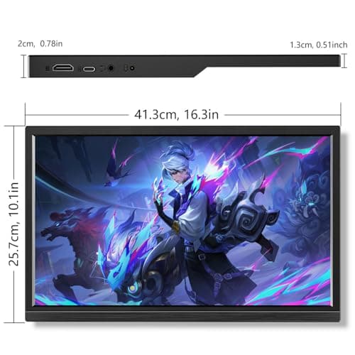 Ulrhzar 17.3 Inch Portable Monitor for Laptop, HDMI USB-C Travel Monitore with Kickstand & Speakers, 1600x900P 99% sRGB 60Hz Gaming Monitors External Secondary Screen for PC Mac Phone Ras Pi Switch 7