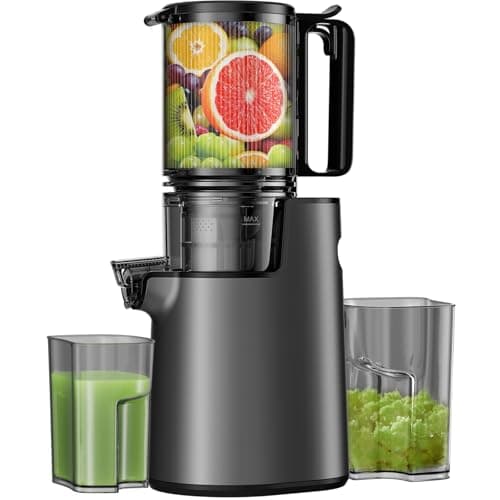 Cold Press Juicer, Masticating Juicer with 5.4" Wide Feed Chute, 350w Slow Juicer Machines Fit Whole Vegetables and Fruits with High Juice Yield, Easy to Clean (Black)