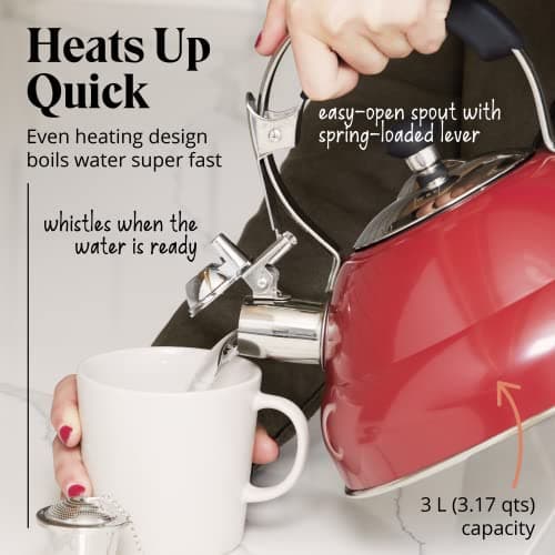 Willow & Everett Whistling Tea Kettle for Stove Top - 3.17 Quart Tea Pots for Stove Top w/Stainless Steel, Mirror Finish & Strainer 2